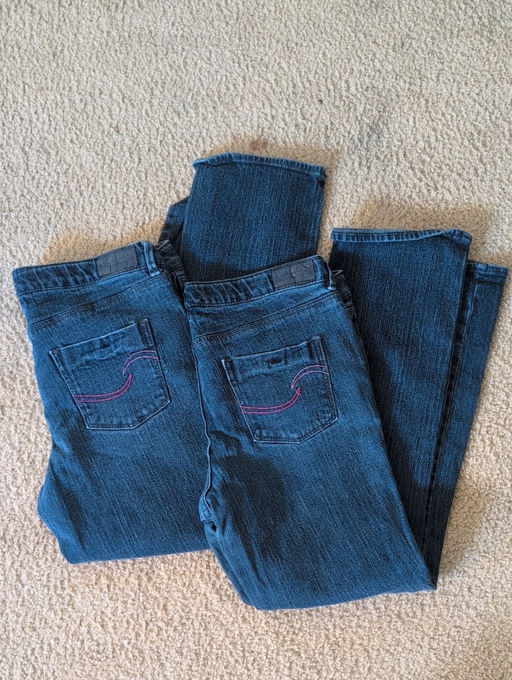 Signature by Levi Strauss Blue Straight-Leg Jeans with Pink Pocket Stitching Two